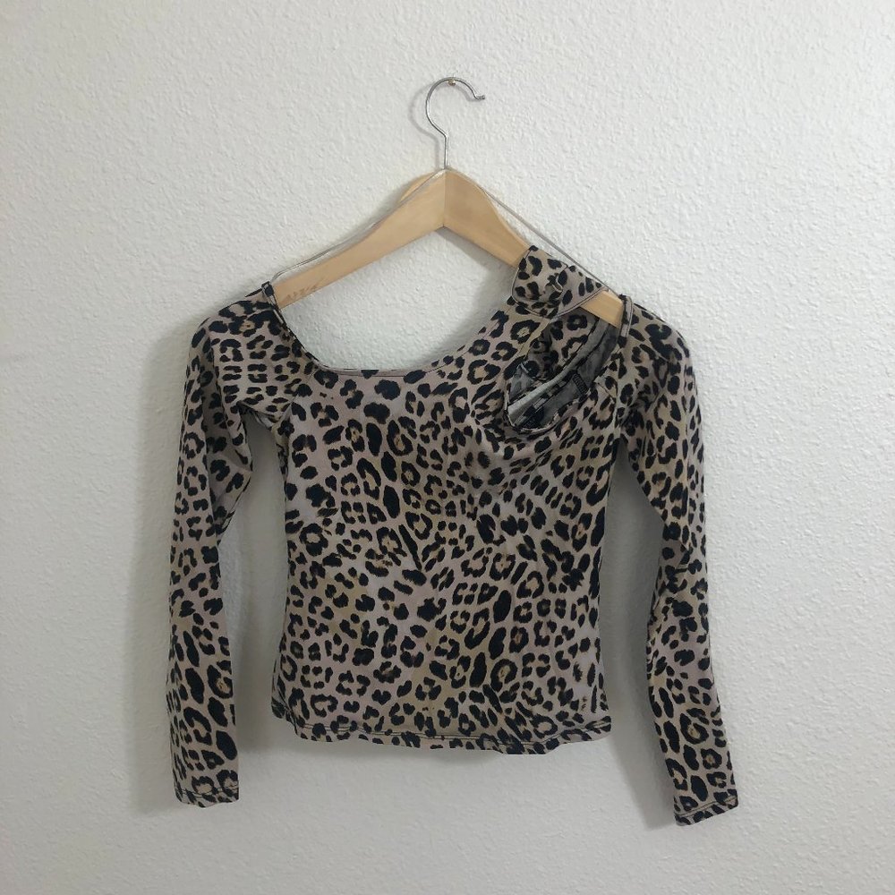 Guess Leopard Print Cut Out Long Sleeve Top